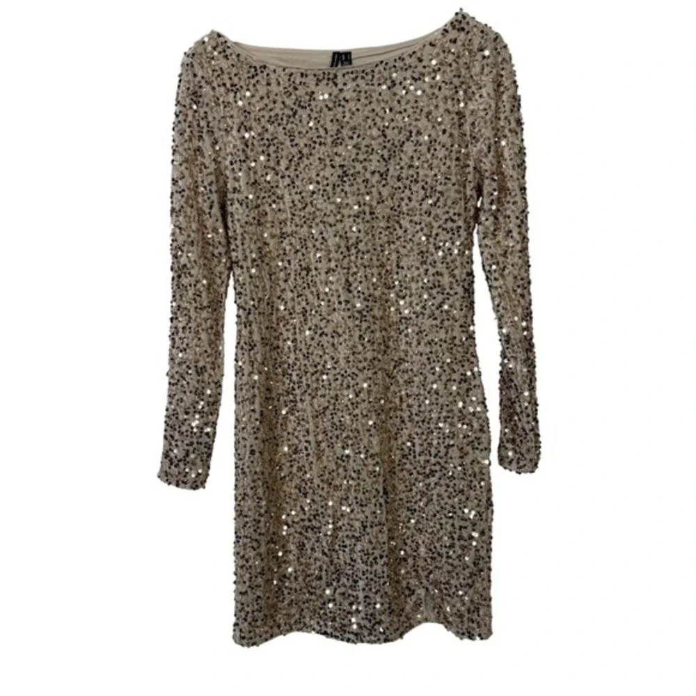 Vero Moda Vmbella LS Short Sequin Dress Champagne‎ Gold Womens Medium NWT